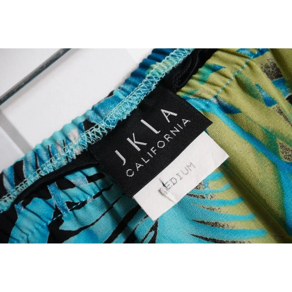 JKLA California Maxi Skirt Medium 90s Tropical Palm Leaf Turquoise Green